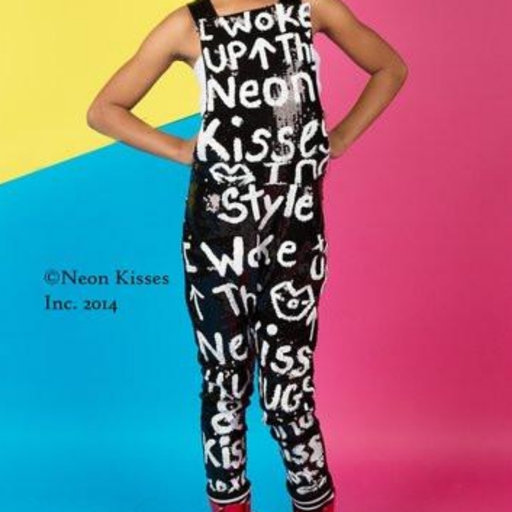 Neon Kisses Black and White Kids Jumpsuit